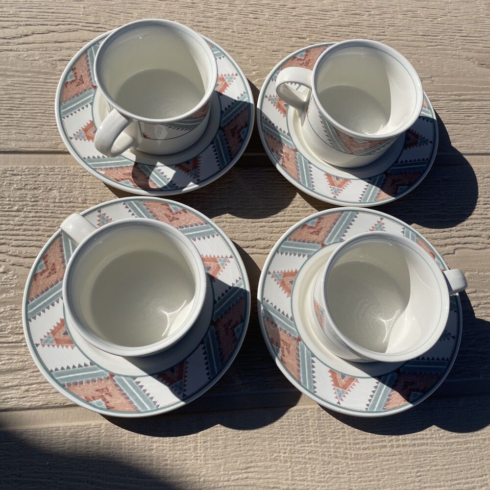 Mikasa- Intaglio Santa Fe - Set of 4 Cup & Saucers Southwest EUC